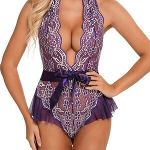 Women Lingerie Lace Bodysuit One Piece Teddy Halte